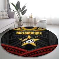 Mozambique Round Carpet with Black Red Tribal Design and National Map Pattern - Wonder Print Shop