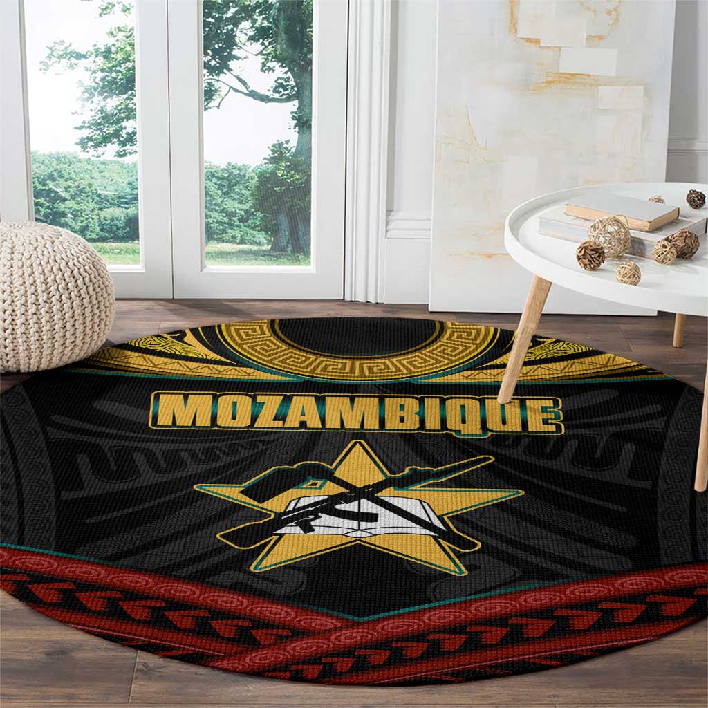 Mozambique Round Carpet with Black Red Tribal Design and National Map Pattern - Wonder Print Shop