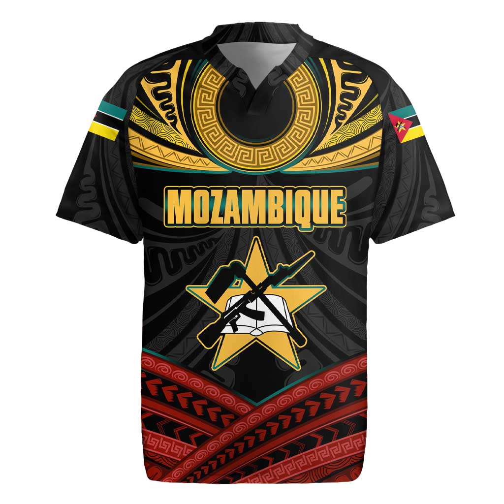 Mozambique Rugby Jersey with Black Red Tribal Design and National Map Pattern - Wonder Print Shop