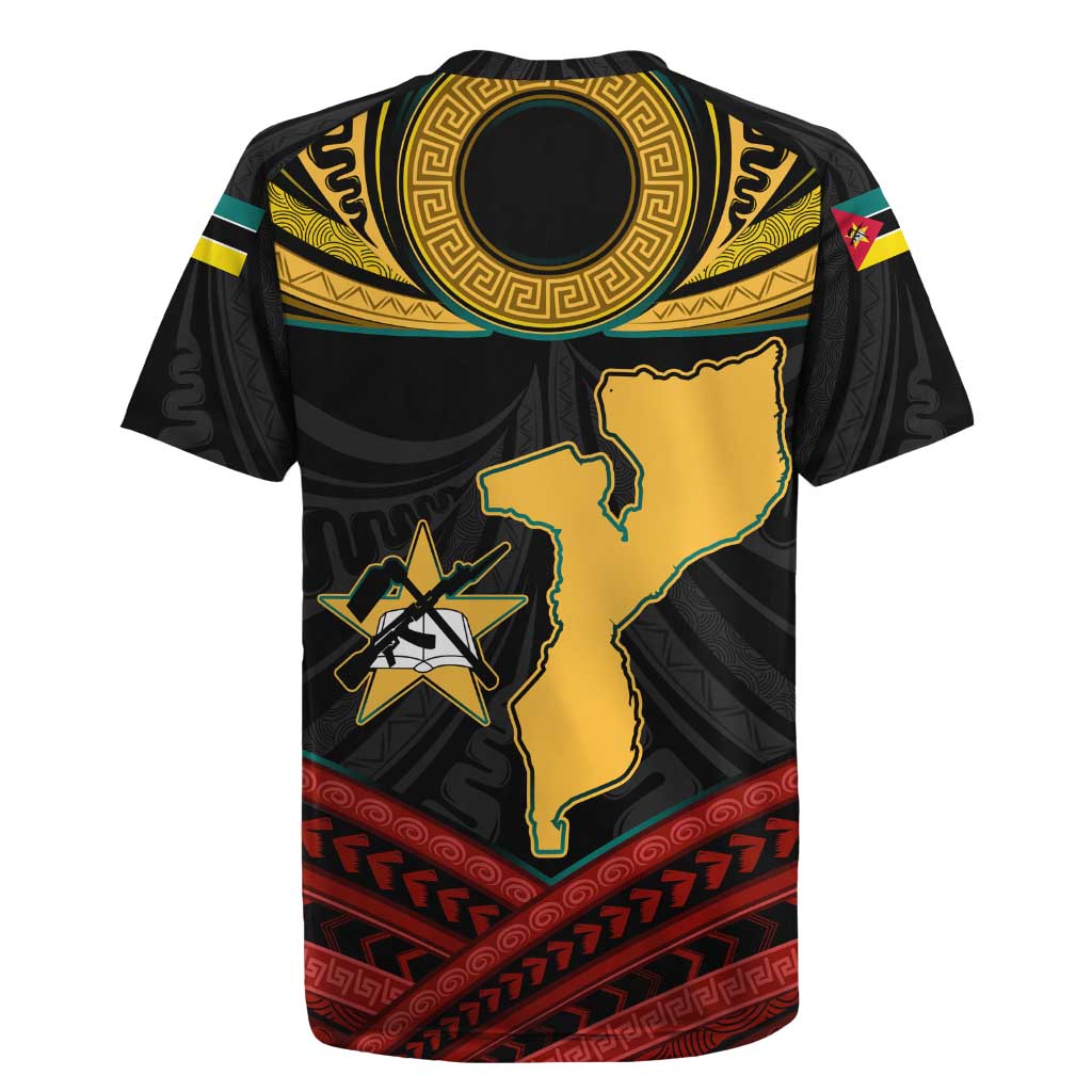 Mozambique Rugby Jersey with Black Red Tribal Design and National Map Pattern - Wonder Print Shop