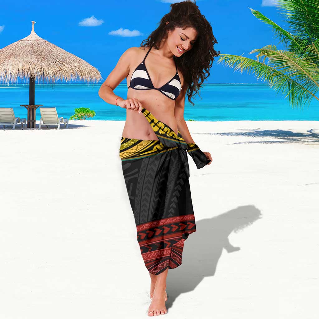 Mozambique Sarong with Black Red Tribal Design and National Map Pattern - Wonder Print Shop