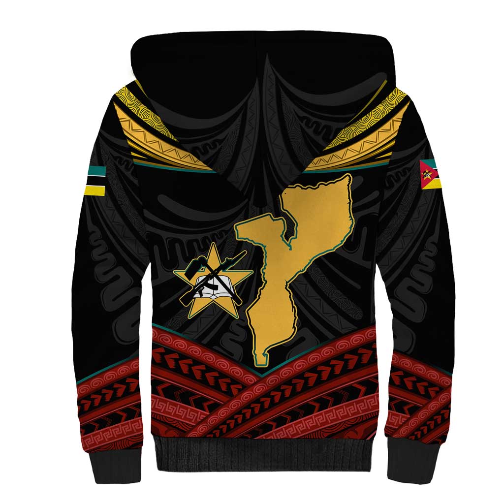 Mozambique Sherpa Hoodie with Black Red Tribal Design and National Map Pattern - Wonder Print Shop