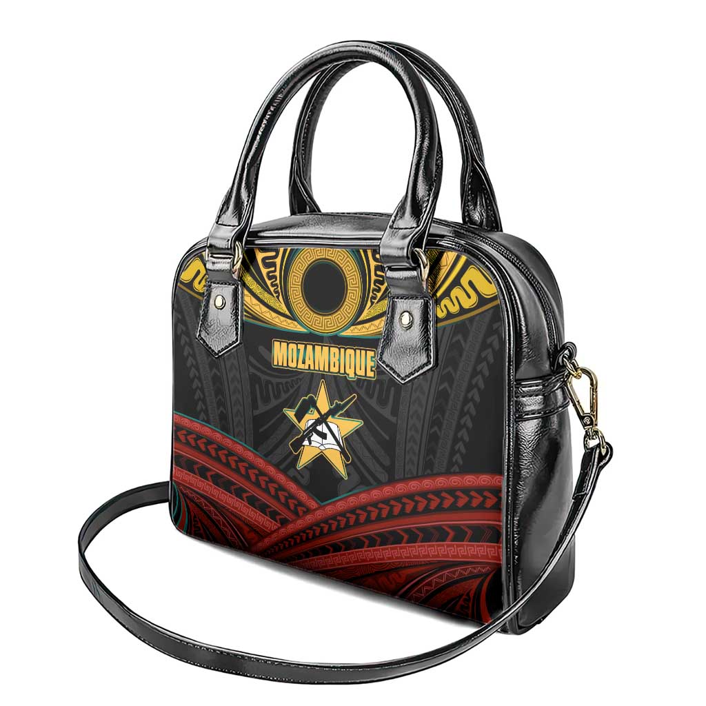 Mozambique Shoulder Handbag with Black Red Tribal Design and National Map Pattern - Wonder Print Shop
