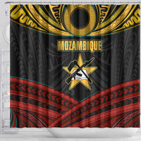 Mozambique Shower Curtain with Black Red Tribal Design and National Map Pattern - Wonder Print Shop