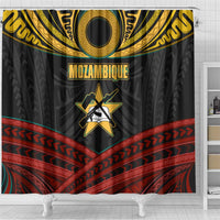 Mozambique Shower Curtain with Black Red Tribal Design and National Map Pattern - Wonder Print Shop
