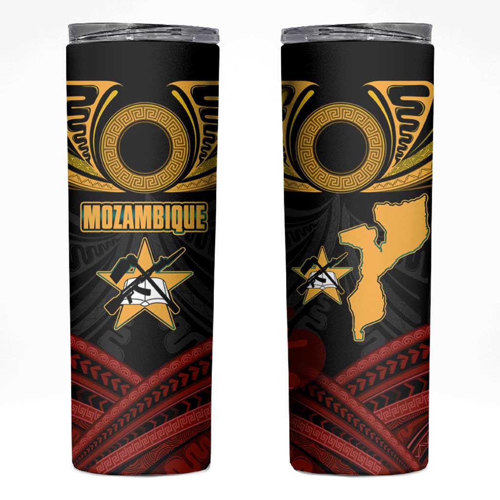 Mozambique Skinny Tumbler with Black Red Tribal Design and National Map Pattern - Wonder Print Shop