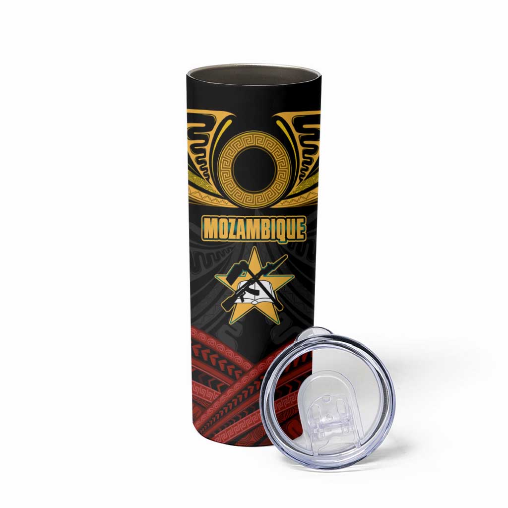 Mozambique Skinny Tumbler with Black Red Tribal Design and National Map Pattern - Wonder Print Shop