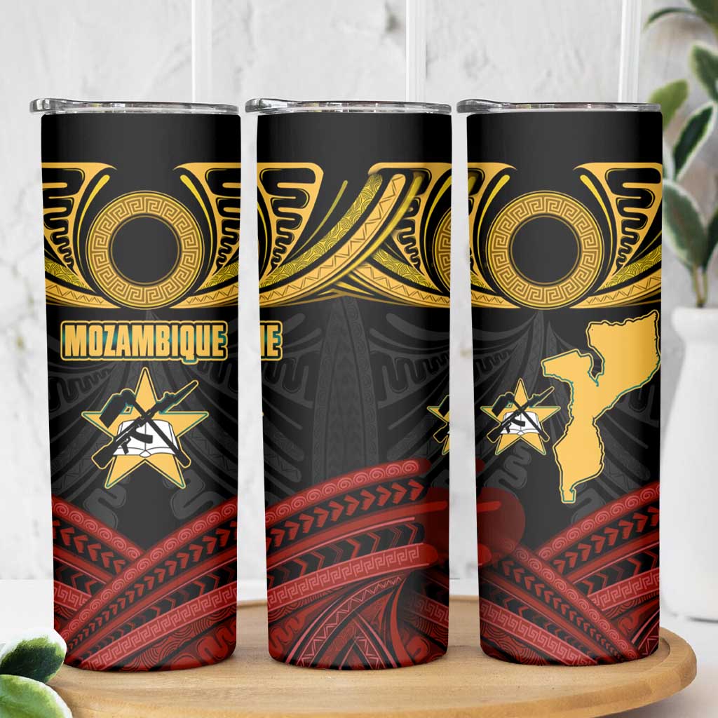 Mozambique Skinny Tumbler with Black Red Tribal Design and National Map Pattern - Wonder Print Shop
