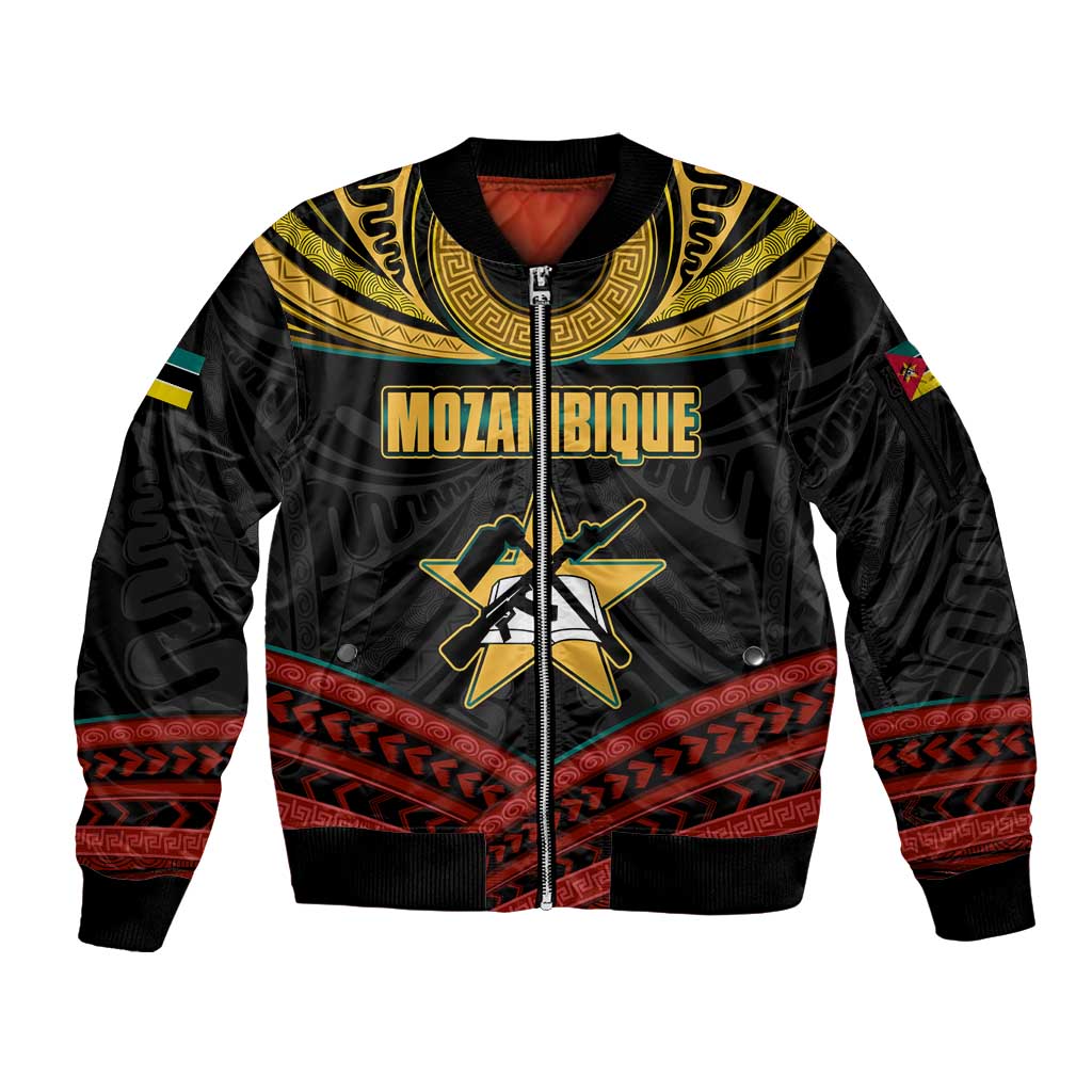 Mozambique Sleeve Zip Bomber Jacket with Black Red Tribal Design and National Map Pattern - Wonder Print Shop