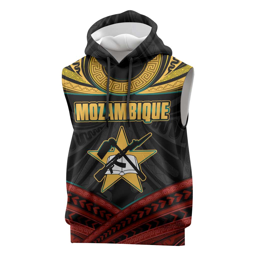 Mozambique Sleeveless Hoodie with Black Red Tribal Design and National Map Pattern - Wonder Print Shop