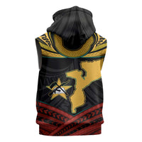 Mozambique Sleeveless Hoodie with Black Red Tribal Design and National Map Pattern - Wonder Print Shop