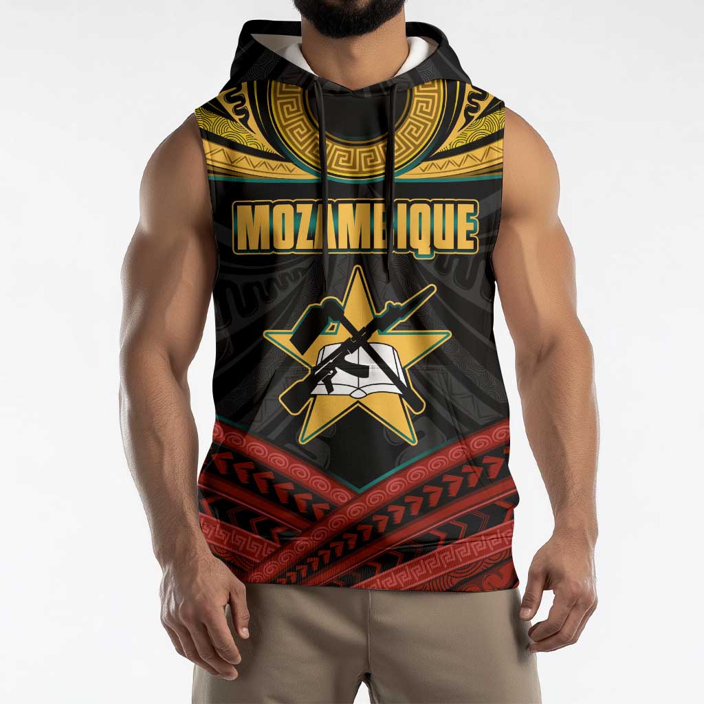 Mozambique Sleeveless Hoodie with Black Red Tribal Design and National Map Pattern - Wonder Print Shop