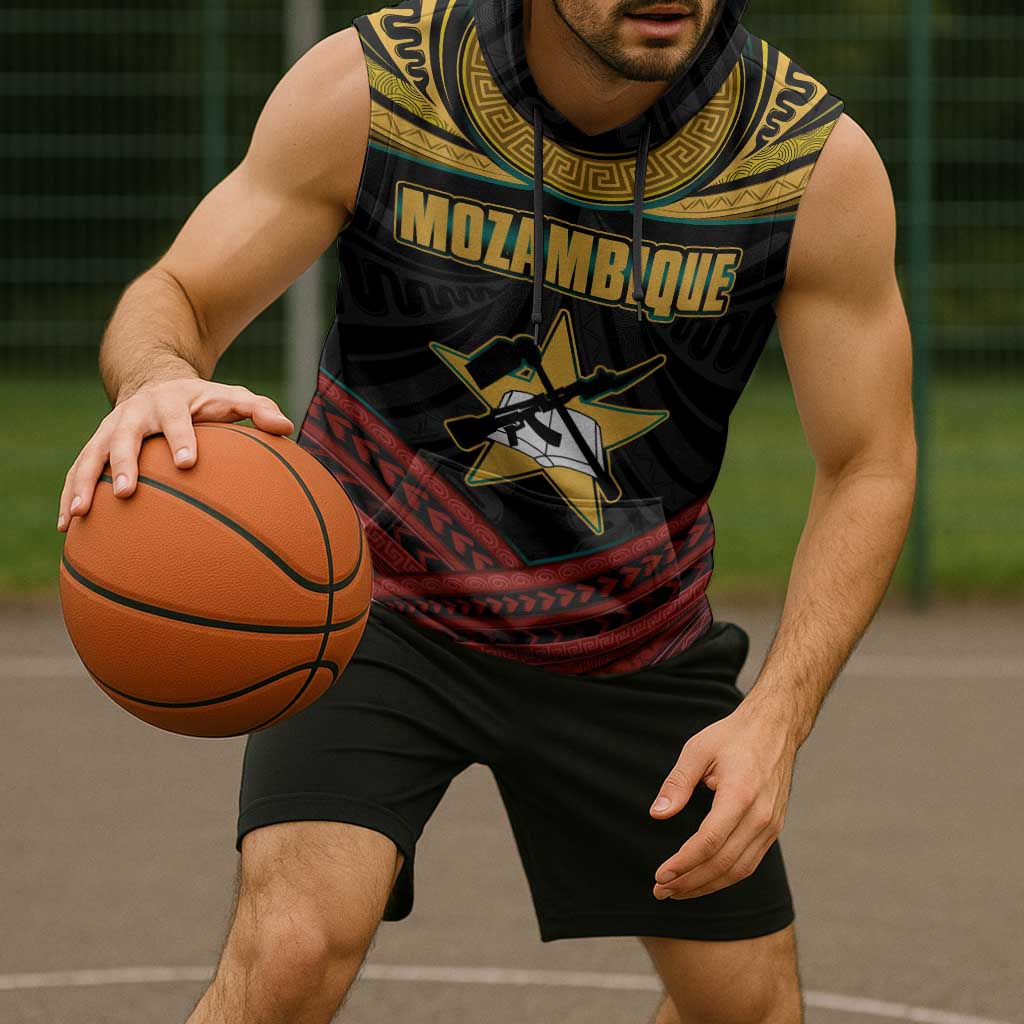 Mozambique Sleeveless Hoodie with Black Red Tribal Design and National Map Pattern - Wonder Print Shop