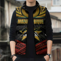 Mozambique Sleeveless Puffer Jacket with Black Red Tribal Design and National Map Pattern - Wonder Print Shop