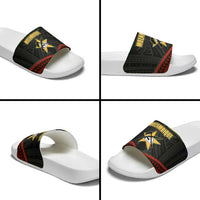 Mozambique Slide Sandals with Black Red Tribal Design and National Map Pattern - Wonder Print Shop
