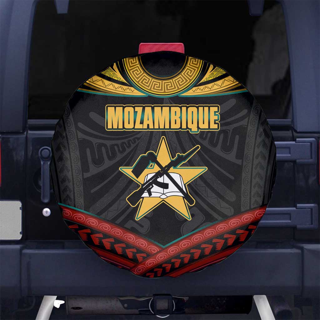 Mozambique Spare Tire Cover with Black Red Tribal Design and National Map Pattern - Wonder Print Shop