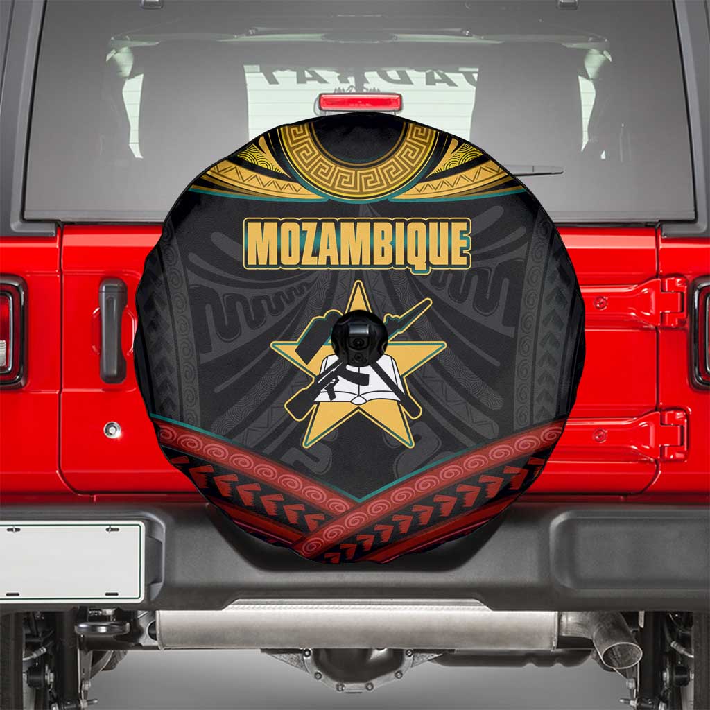 Mozambique Spare Tire Cover with Black Red Tribal Design and National Map Pattern - Wonder Print Shop