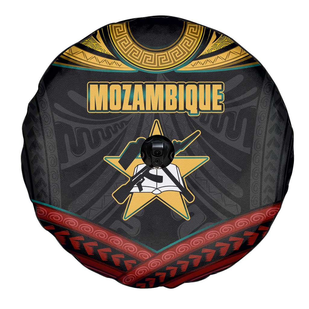 Mozambique Spare Tire Cover with Black Red Tribal Design and National Map Pattern - Wonder Print Shop