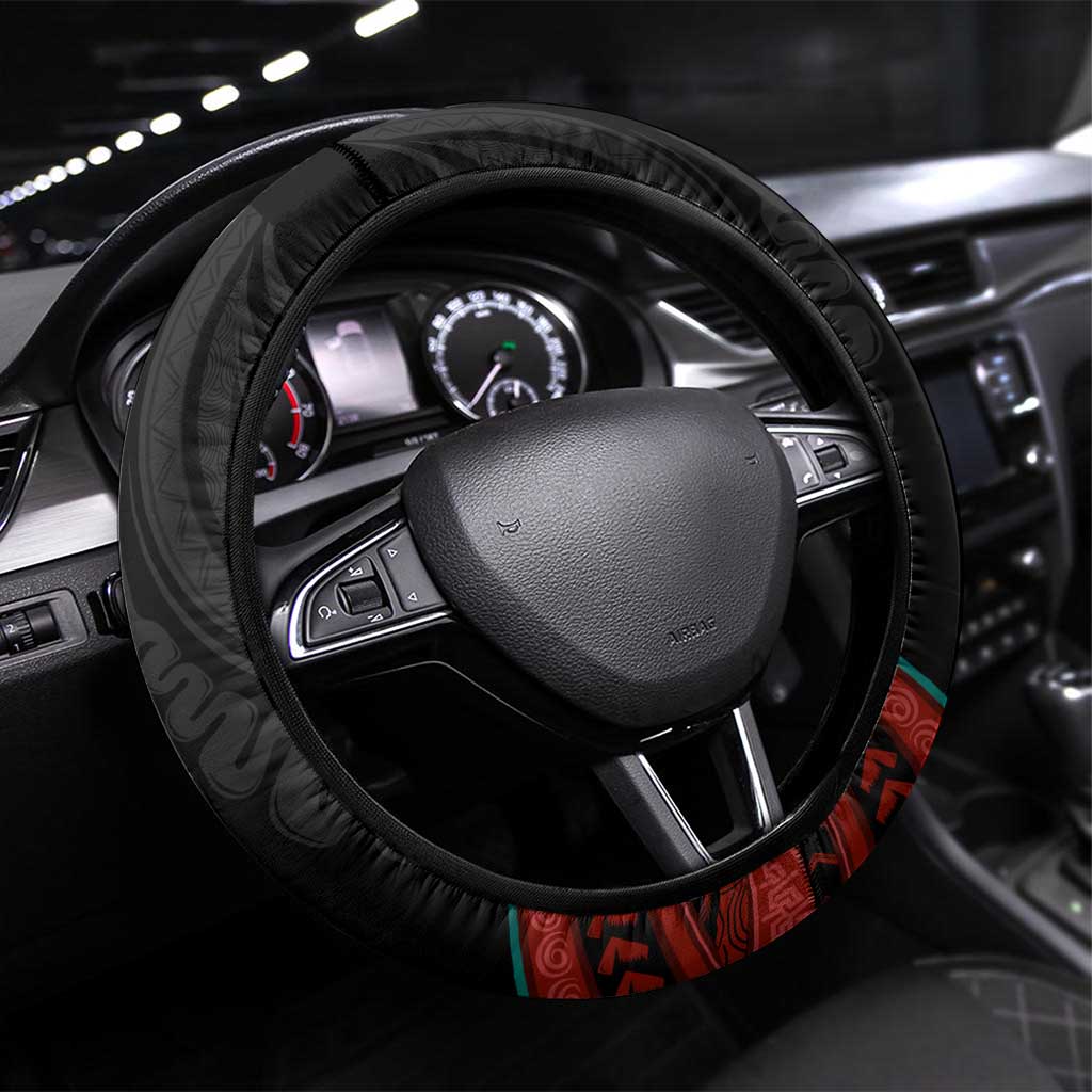 Mozambique Steering Wheel Cover with Black Red Tribal Design and National Map Pattern - Wonder Print Shop