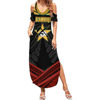 Mozambique Summer Maxi Dress with Black Red Tribal Design and National Map Pattern - Wonder Print Shop