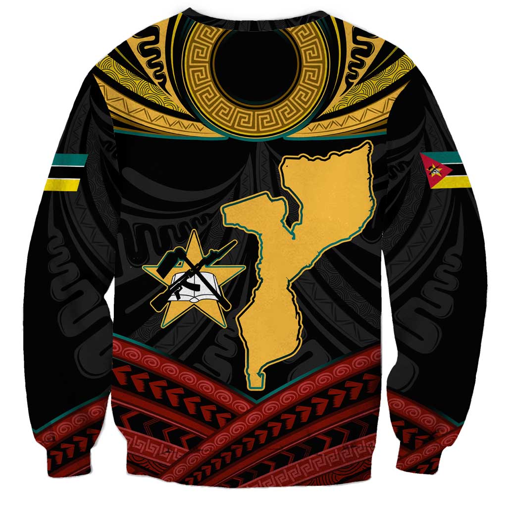 Mozambique Sweatshirt with Black Red Tribal Design and National Map Pattern - Wonder Print Shop