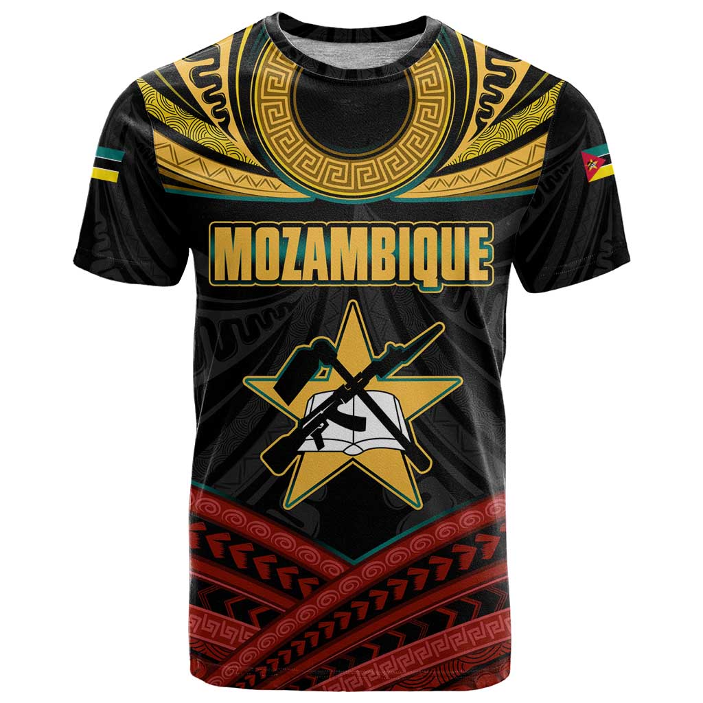 Mozambique T Shirt with Black Red Tribal Design and National Map Pattern - Wonder Print Shop