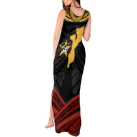Mozambique Tank Maxi Dress with Black Red Tribal Design and National Map Pattern - Wonder Print Shop
