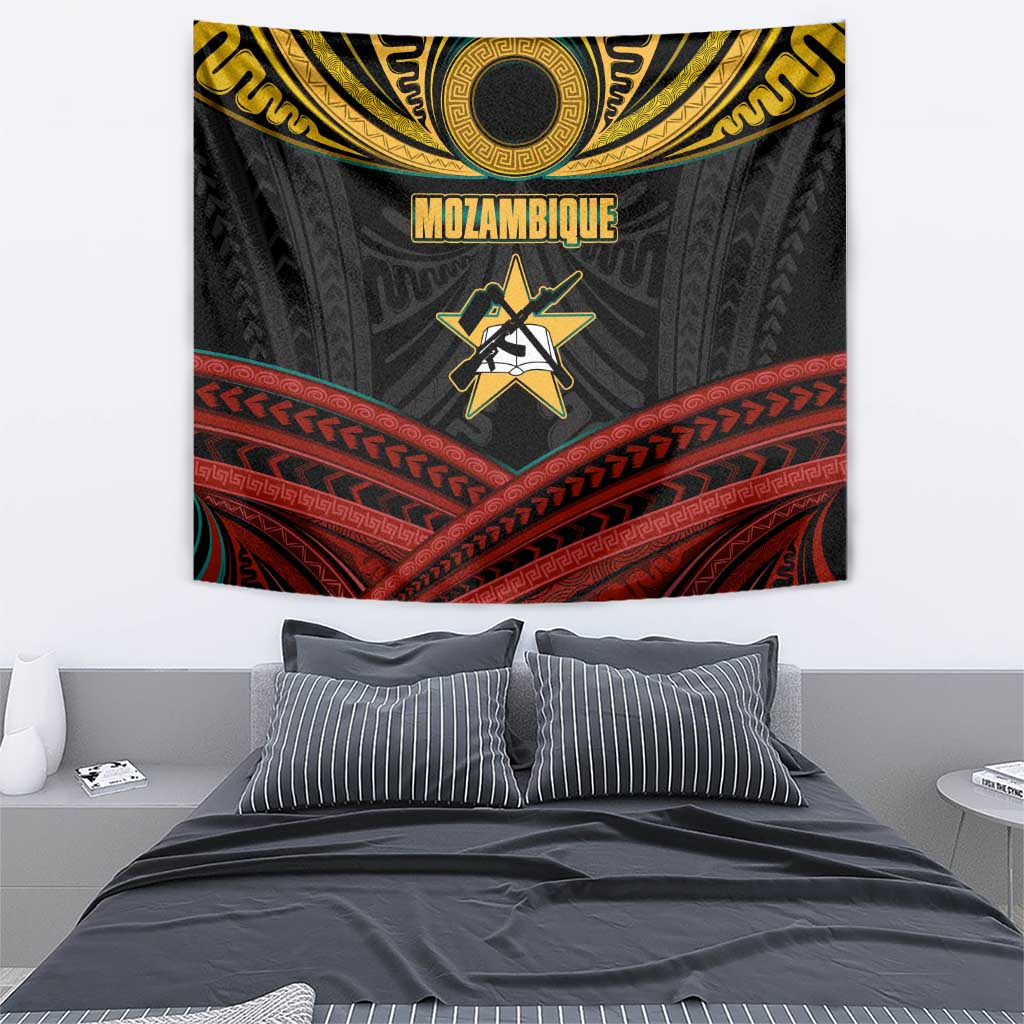 Mozambique Tapestry with Black Red Tribal Design and National Map Pattern - Wonder Print Shop