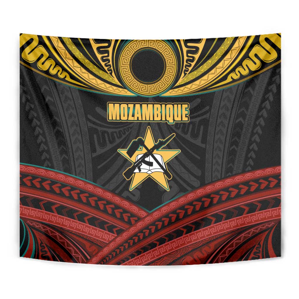 Mozambique Tapestry with Black Red Tribal Design and National Map Pattern - Wonder Print Shop