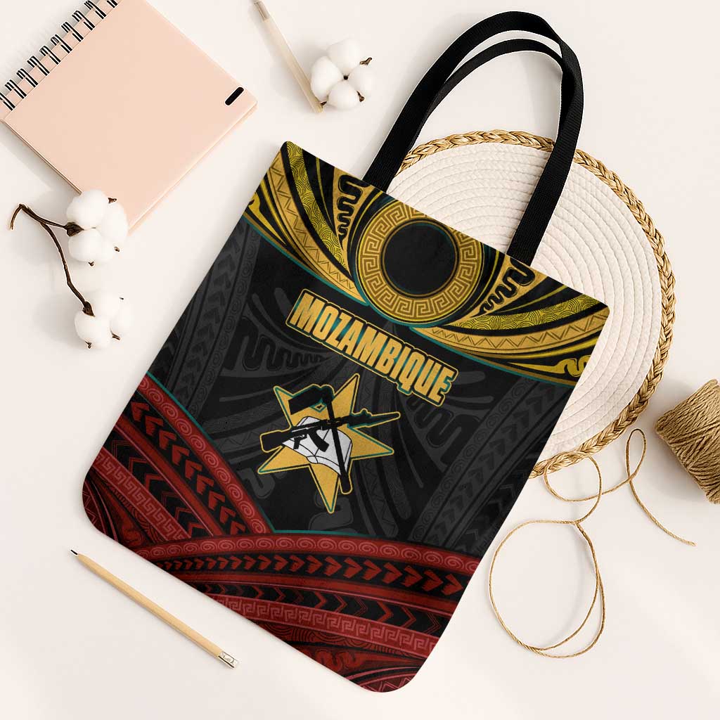 Mozambique Tote Bag with Black Red Tribal Design and National Map Pattern - Wonder Print Shop
