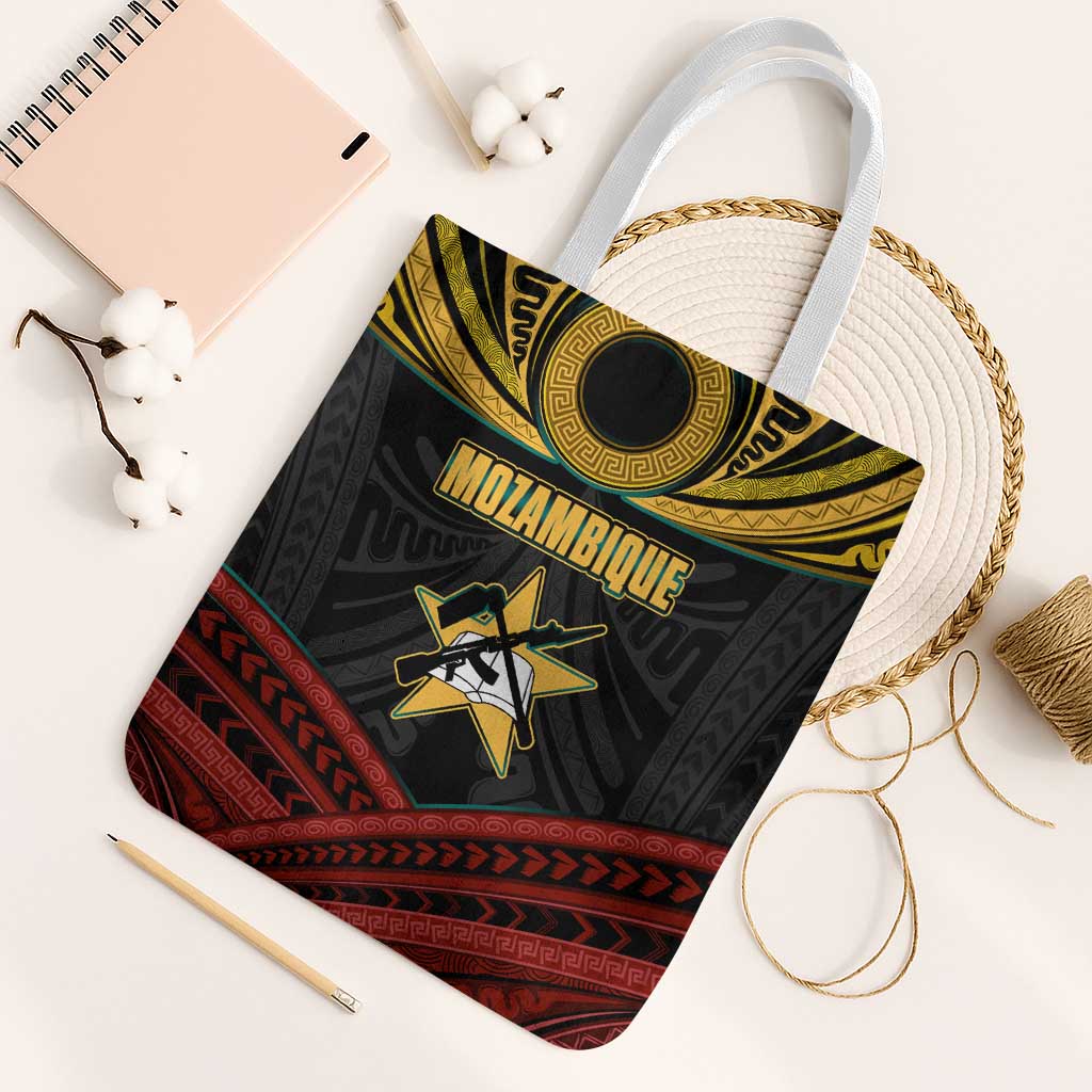 Mozambique Tote Bag with Black Red Tribal Design and National Map Pattern - Wonder Print Shop