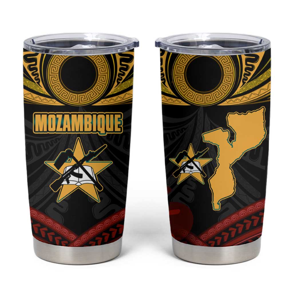 Mozambique Tumbler Cup with Black Red Tribal Design and National Map Pattern - Wonder Print Shop