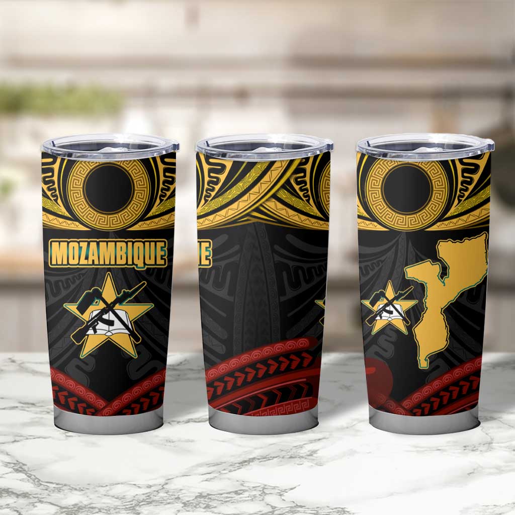 Mozambique Tumbler Cup with Black Red Tribal Design and National Map Pattern - Wonder Print Shop