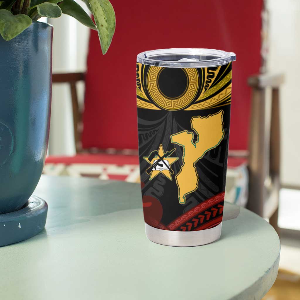 Mozambique Tumbler Cup with Black Red Tribal Design and National Map Pattern - Wonder Print Shop