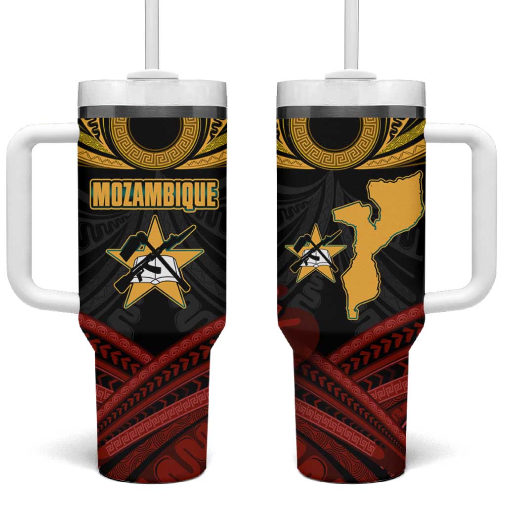 Mozambique Tumbler With Handle with Black Red Tribal Design and National Map Pattern - Wonder Print Shop