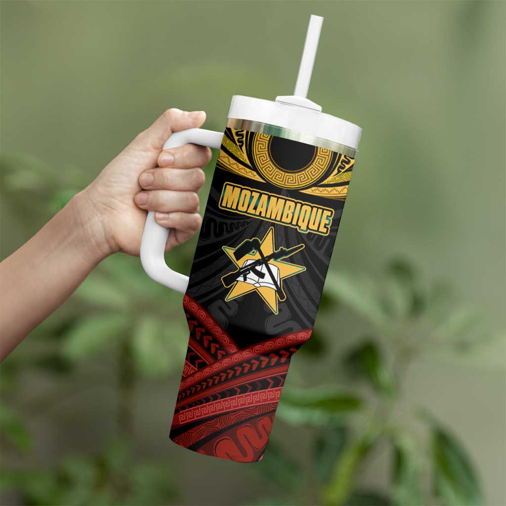 Mozambique Tumbler With Handle with Black Red Tribal Design and National Map Pattern - Wonder Print Shop