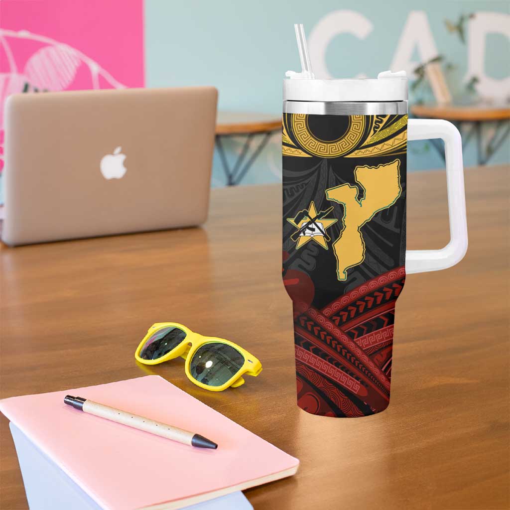 Mozambique Tumbler With Handle with Black Red Tribal Design and National Map Pattern - Wonder Print Shop