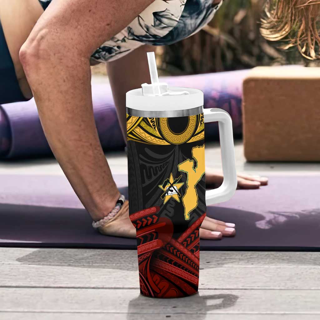 Mozambique Tumbler With Handle with Black Red Tribal Design and National Map Pattern - Wonder Print Shop