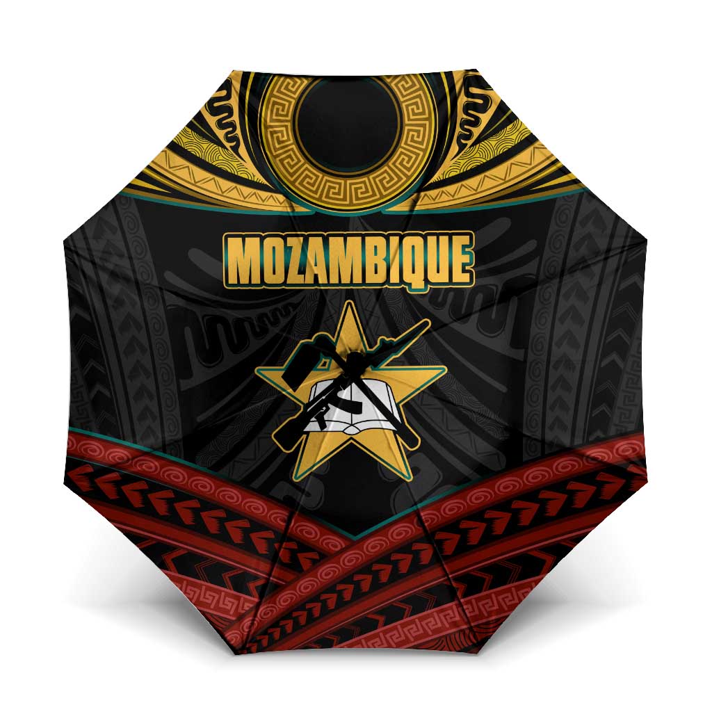 Mozambique Umbrella with Black Red Tribal Design and National Map Pattern - Wonder Print Shop