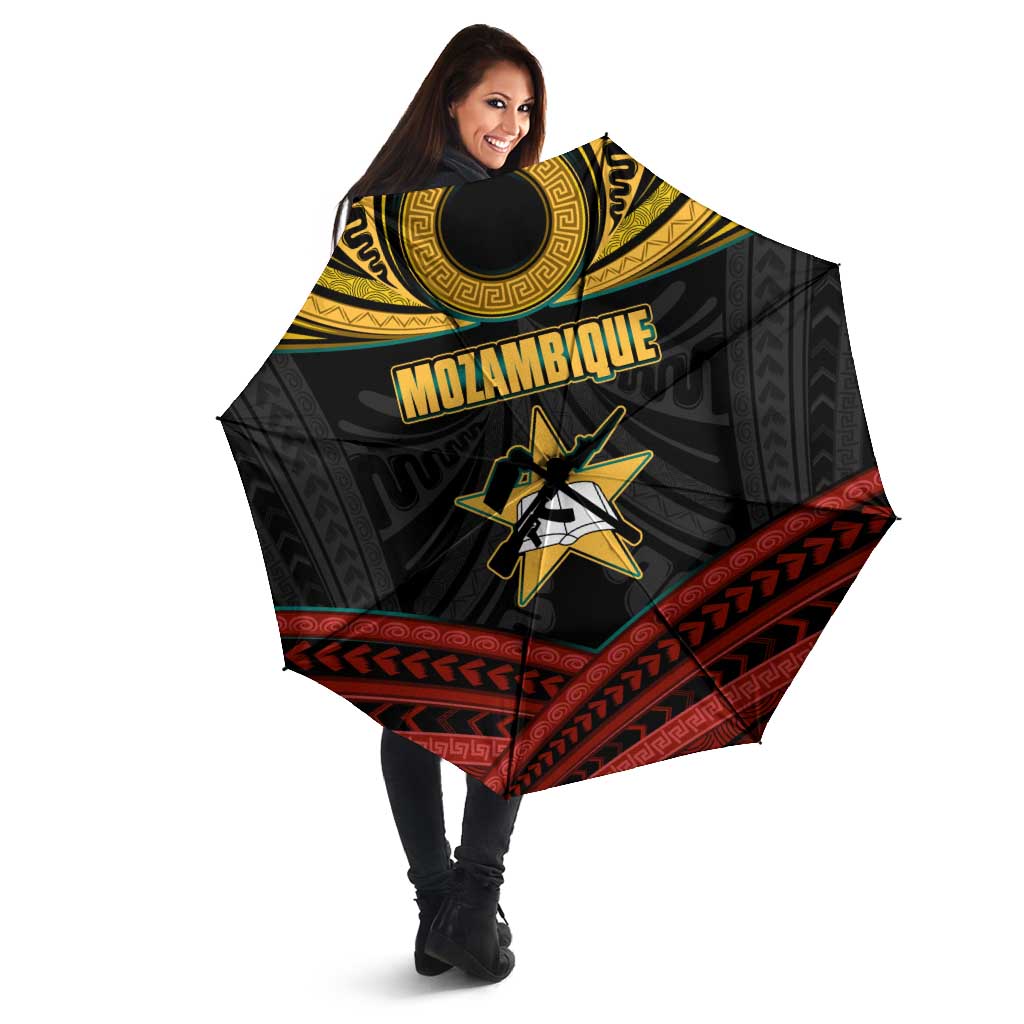 Mozambique Umbrella with Black Red Tribal Design and National Map Pattern - Wonder Print Shop