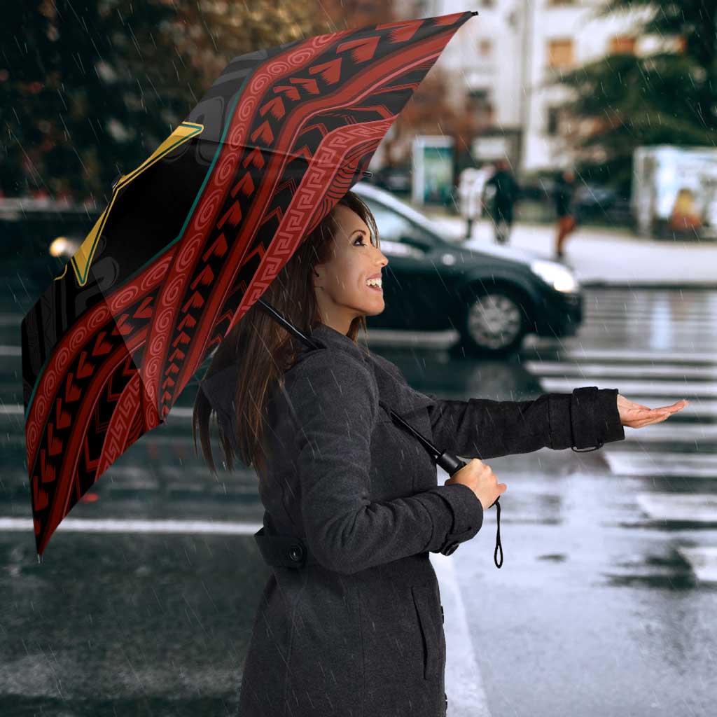 Mozambique Umbrella with Black Red Tribal Design and National Map Pattern - Wonder Print Shop