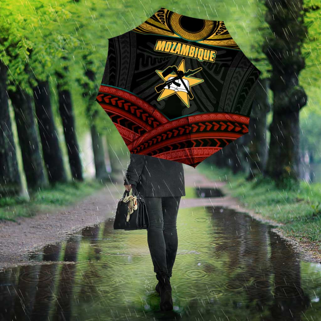 Mozambique Umbrella with Black Red Tribal Design and National Map Pattern - Wonder Print Shop