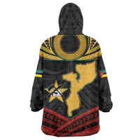 Mozambique Wearable Blanket Hoodie with Black Red Tribal Design and National Map Pattern - Wonder Print Shop
