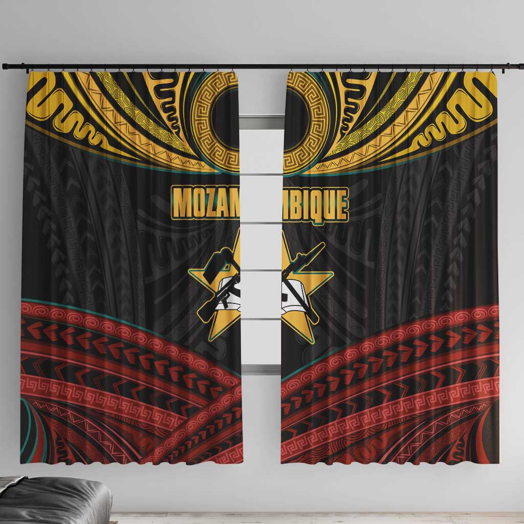 Mozambique Window Curtain with Black Red Tribal Design and National Map Pattern - Wonder Print Shop