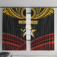 Mozambique Window Curtain with Black Red Tribal Design and National Map Pattern - Wonder Print Shop