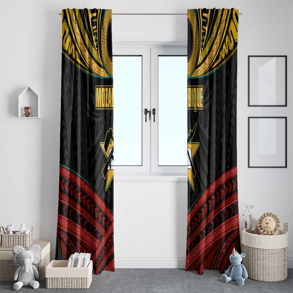 Mozambique Window Curtain with Black Red Tribal Design and National Map Pattern - Wonder Print Shop