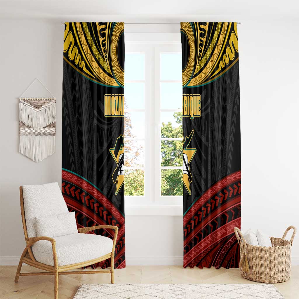 Mozambique Window Curtain with Black Red Tribal Design and National Map Pattern - Wonder Print Shop