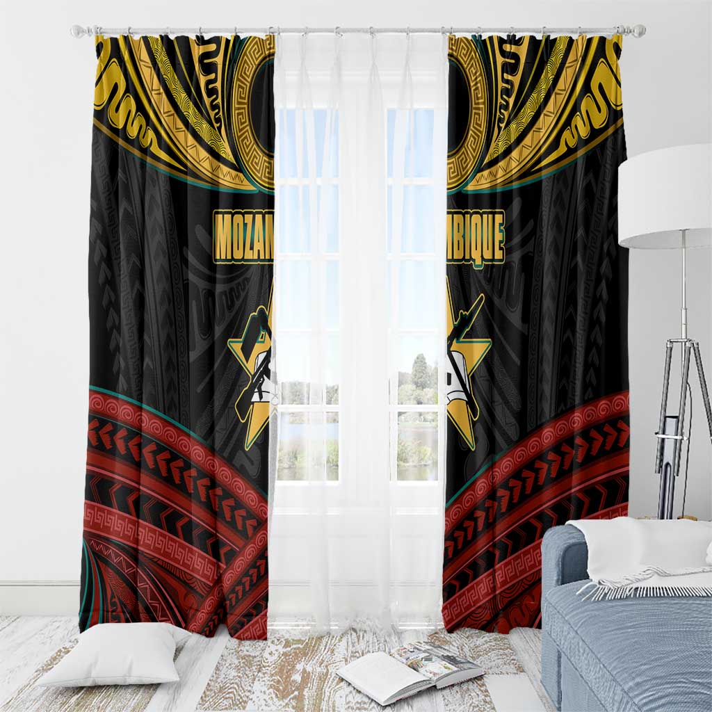 Mozambique Window Curtain with Black Red Tribal Design and National Map Pattern - Wonder Print Shop