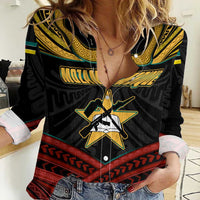 Mozambique Women Casual Shirt with Black Red Tribal Design and National Map Pattern - Wonder Print Shop