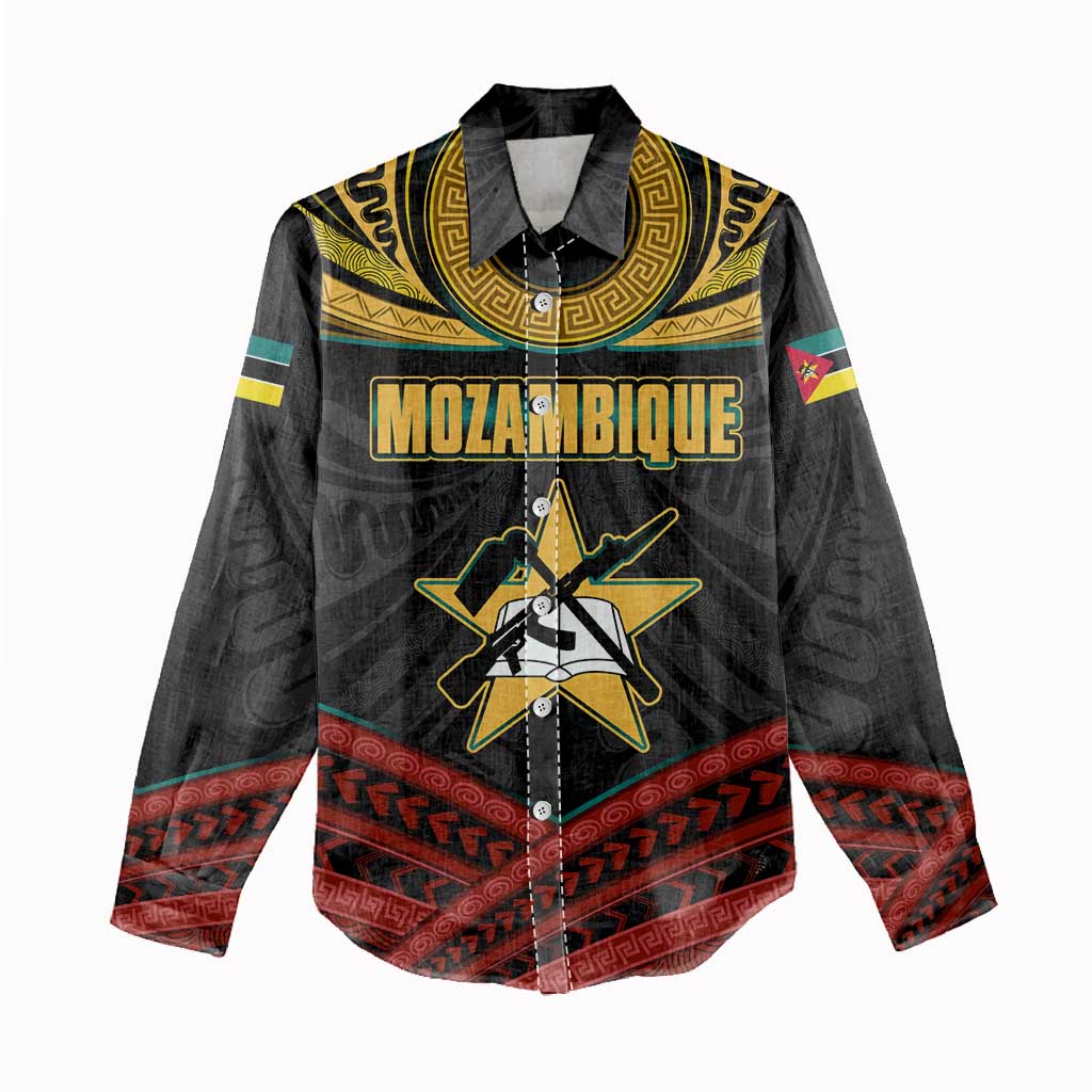 Mozambique Women Casual Shirt with Black Red Tribal Design and National Map Pattern - Wonder Print Shop